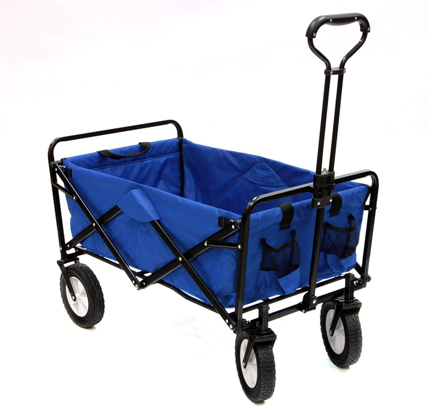 Mac Sports Heavy Duty Steel Frame Collapsible Folding 150 Pound Capacity Outdoor Camping Garden Utility Wagon Yard Cart, Blue