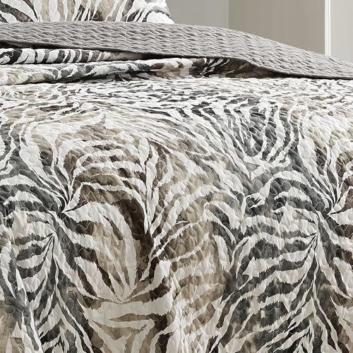 ESCA 3-Piece Alley Animal Print Gray Bedspread Set King Size Tiger Quilt ESCA