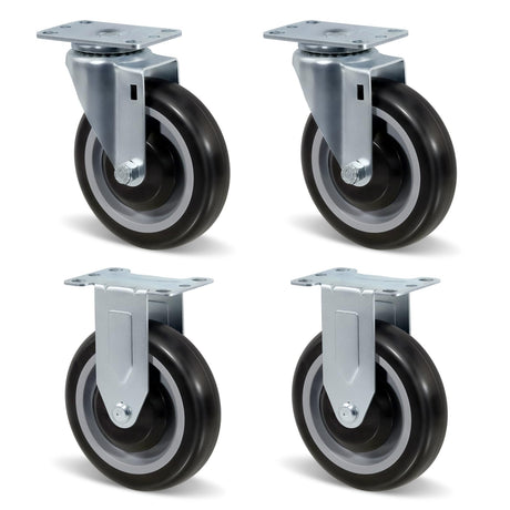 NINOSO 5" Caster Set of 4, Heavy Duty Industrial Caster Wheels with Load 1400lbs Capacity, Polyurethane Shopping Cart Wheels Replacement for Furniture Equipment Dollies(2 Swivel & 2 Rigid) Ninoso