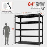 SYLOUGH 55.12" W Father&I 5-Shelf Industrial Adjustable Heavy-Dudy Tall Metal Steel Garage Storage Shelves Shelving Units/Rack System (Commercial) for Basement/Shop/Dorm, 84" H*55.12" W*24" D*, Black SYLOUGH