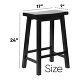PJ Wood 24 Inch Single A Frame Classic and Modern Comfortable Wooden Bar Stool Saddle Seat with Built in Bars as Footrests, Black PJ Wood
