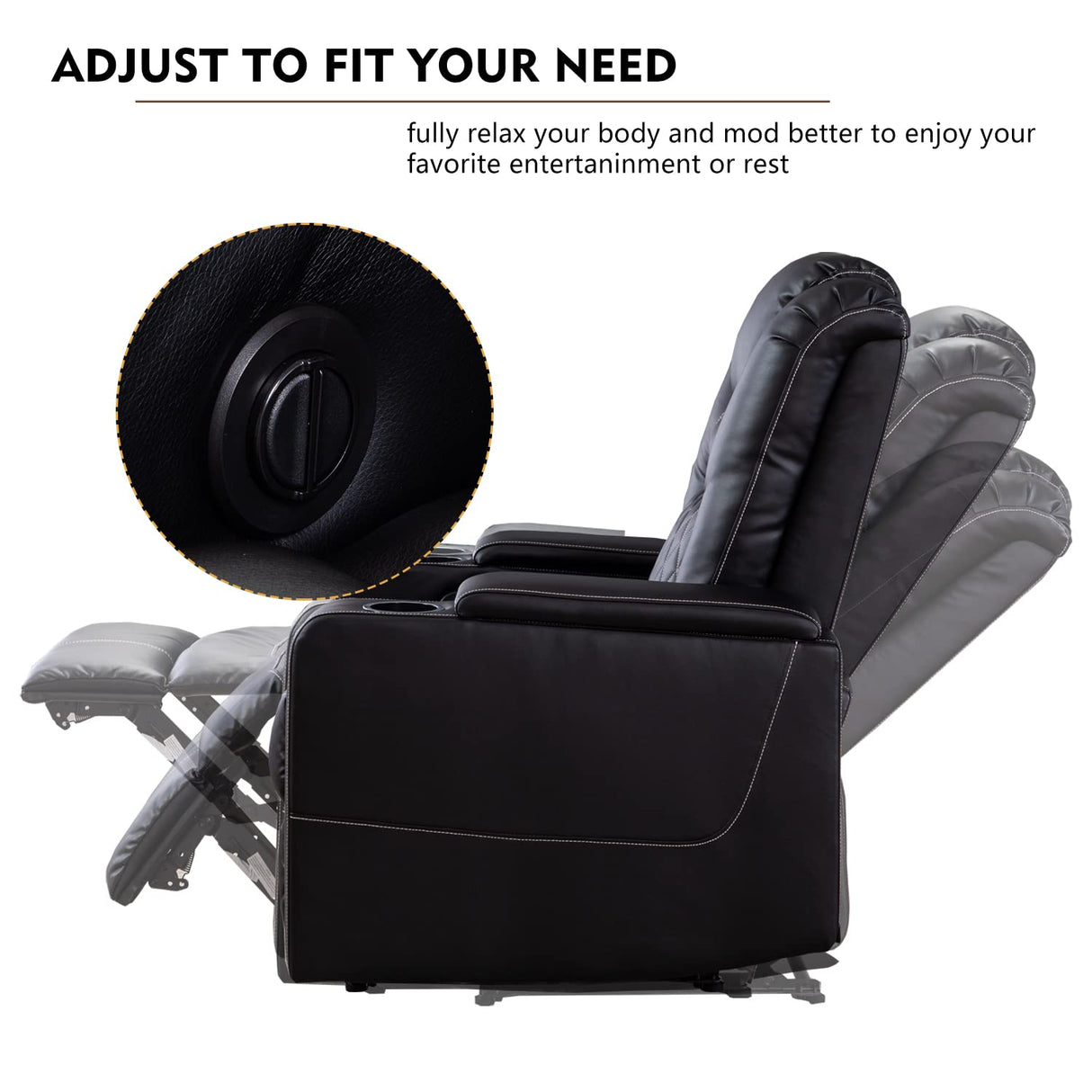 CANMOV Electric Power Recliner Chair with USB Ports and Cup Holders, Breathable Leather Home Theater Seating with Hidden Arm Storage (Black) CANMOV