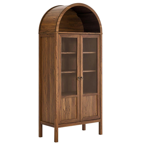 Modway Tessa Arched 71" Tall Storage Display Cabinet in Walnut Wood Grain Modway