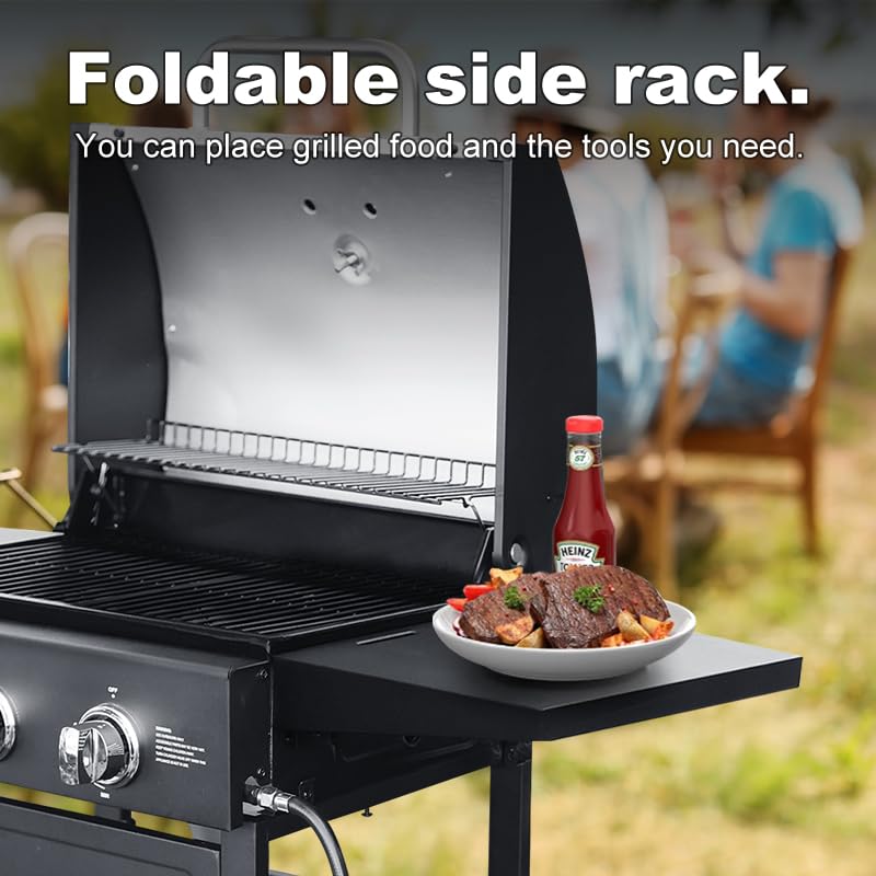 LINGXI grill gas 3-Burner Propane Grill, Gas Grill with front hanging basket, 30000 BTU barbecue grill,gas bbq suitable for Backyard, Outdoor, Patio, Garden.Outside grill. LINGXI