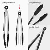 600ºF Heat Resistant Kitchen Tongs: U-Taste 9 inch Silicone Cooking Tong with Firm Sealed Non Stick Rubber Tips & Silicon Coated 18/8 Stainless Steel Handle & Smooth Locking for Serving Salad (Black) U-Taste