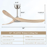 DefinElegant 52" Modern Ceiling Fan, No Light, 6-Speed, Reversible, Timed Shutdown, DC Motor, Natural Wood 3 Blade, Porch, Bedroom, Living Room DefinElegant
