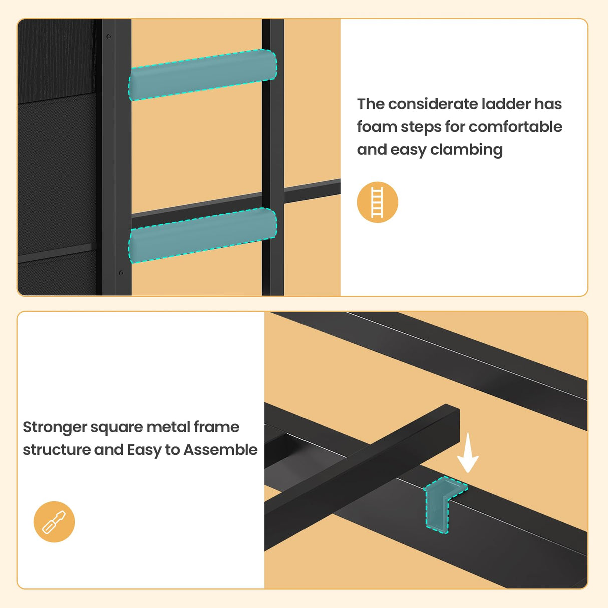 BTHFST Twin Over Twin Bunk Bed with Storage Drawers & Open Storage Shleves with LED Lights, Metal Black Low Bunk Bed Safety Ladder and 13.4" H Guardrail, Space Saving BTHFST