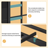 BTHFST Twin Over Twin Bunk Bed with Storage Drawers & Open Storage Shleves with LED Lights, Metal Black Low Bunk Bed Safety Ladder and 13.4" H Guardrail, Space Saving BTHFST