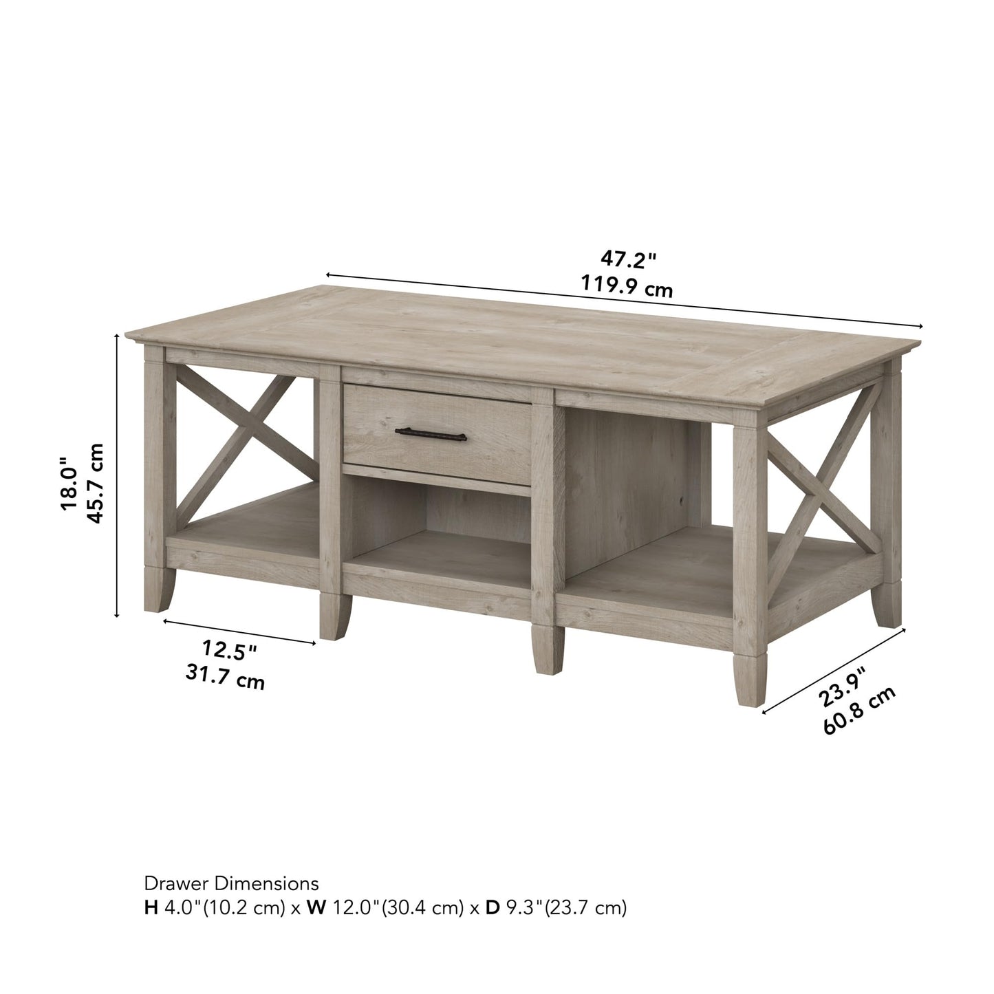 Bush Furniture Key West Coffee Table with Storage in Washed Gray - WoodArtSupply