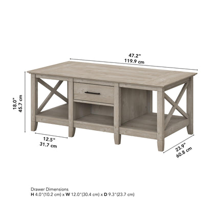 Bush Furniture Key West Coffee Table with Storage in Washed Gray - WoodArtSupply