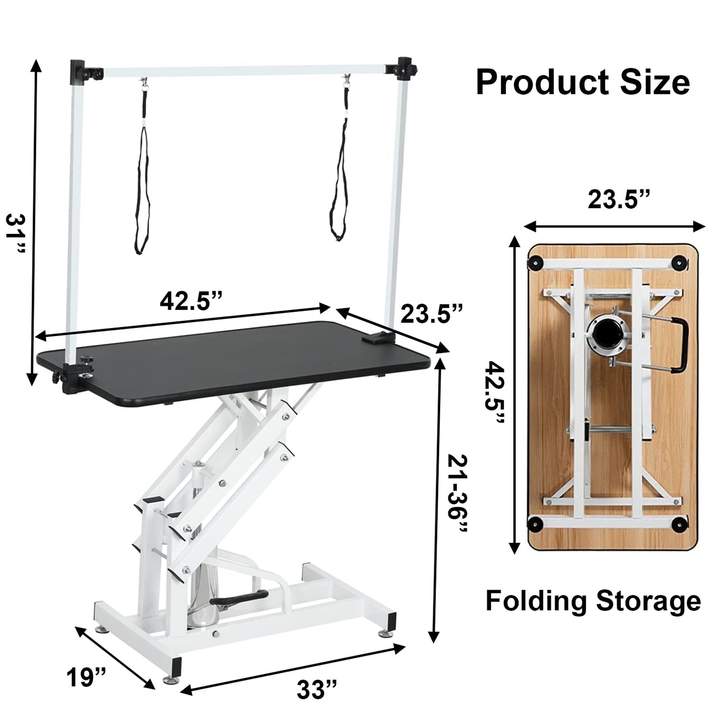 JINTANGLI PET Hydraulic Pet Dog Grooming Table for Dogs & Cats, Heavy Duty Large Groomming Table with Adjustable Arm Noose, Maximum Capacity Up to 300lbs, 42.5inch, Black