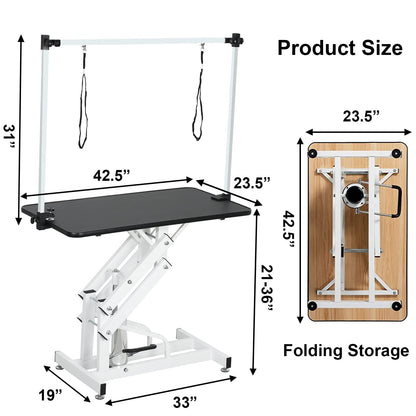 JINTANGLI PET Hydraulic Pet Dog Grooming Table for Dogs & Cats, Heavy Duty Large Groomming Table with Adjustable Arm Noose, Maximum Capacity Up to 300lbs, 42.5inch, Black