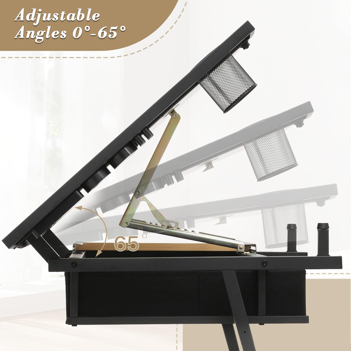 Athena Collection Drafting Table for Artists, Height Adjustable Drawing Table, Dual Desktop Art Desk Metal Frame Art Table Tiltable Craft Desk Paintings Work Station with Stool and Drawers, Natural Athena Collection