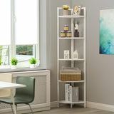 CAPHAUS 5-Tier Corner Shelf, Tall 59.1-Inch White Metal Frame Display Rack, Bookshelf Unit for Bathroom, Living Room, Home, Office CAPHAUS