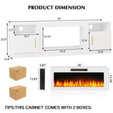 LEMBERI Fireplace tv Stand with 36 inch White Fireplace Up to 80" TVs,LED Light Entertainment Center and Storage, 70" Modern Wood Media TV Console with Highlight Cabinet for Living Room LEMBERI