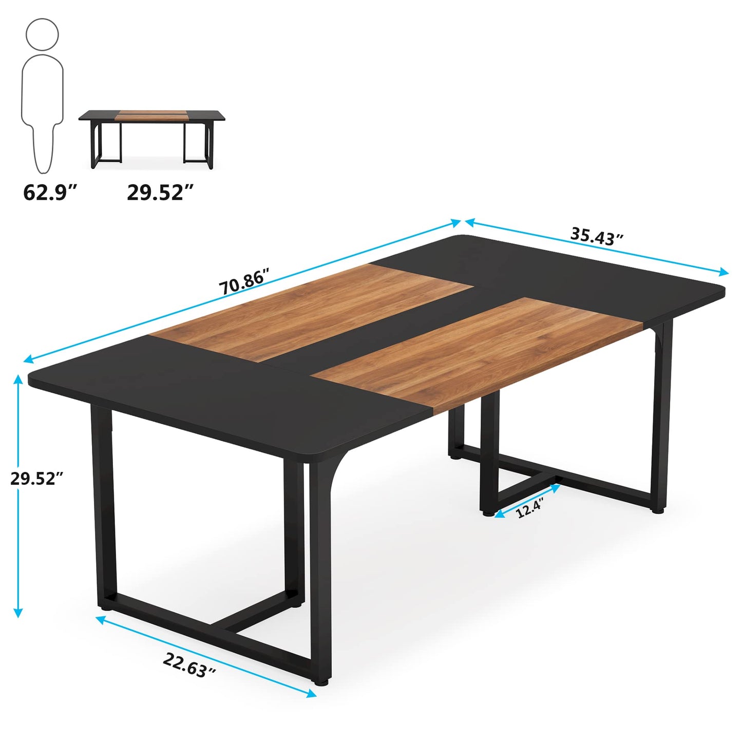 Tribesigns 6FT Conference Table, 70.8" Meeting Seminar Table up for 8 People, Business Style Large Office Conference Room Table Boardroom Desk with Strong Metal Legs - WoodArtSupply