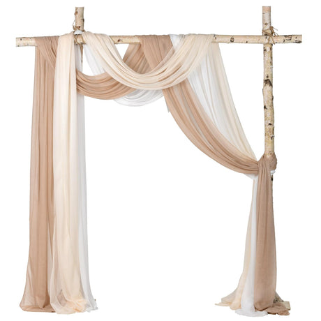Lvydec 3 Panels Wedding Arch Draping Fabric, 30" x 20ft Mixed Color Chiffon Fabric Drapery Sheer Backdrop Curtain for Wedding Ceremony Party Decoration (Elegant Neutral) Lvydec