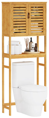 VIAGDO Natural Bamboo Over The Toilet Storage Cabinet with Adjustable Shelves and Doors VIAGDO