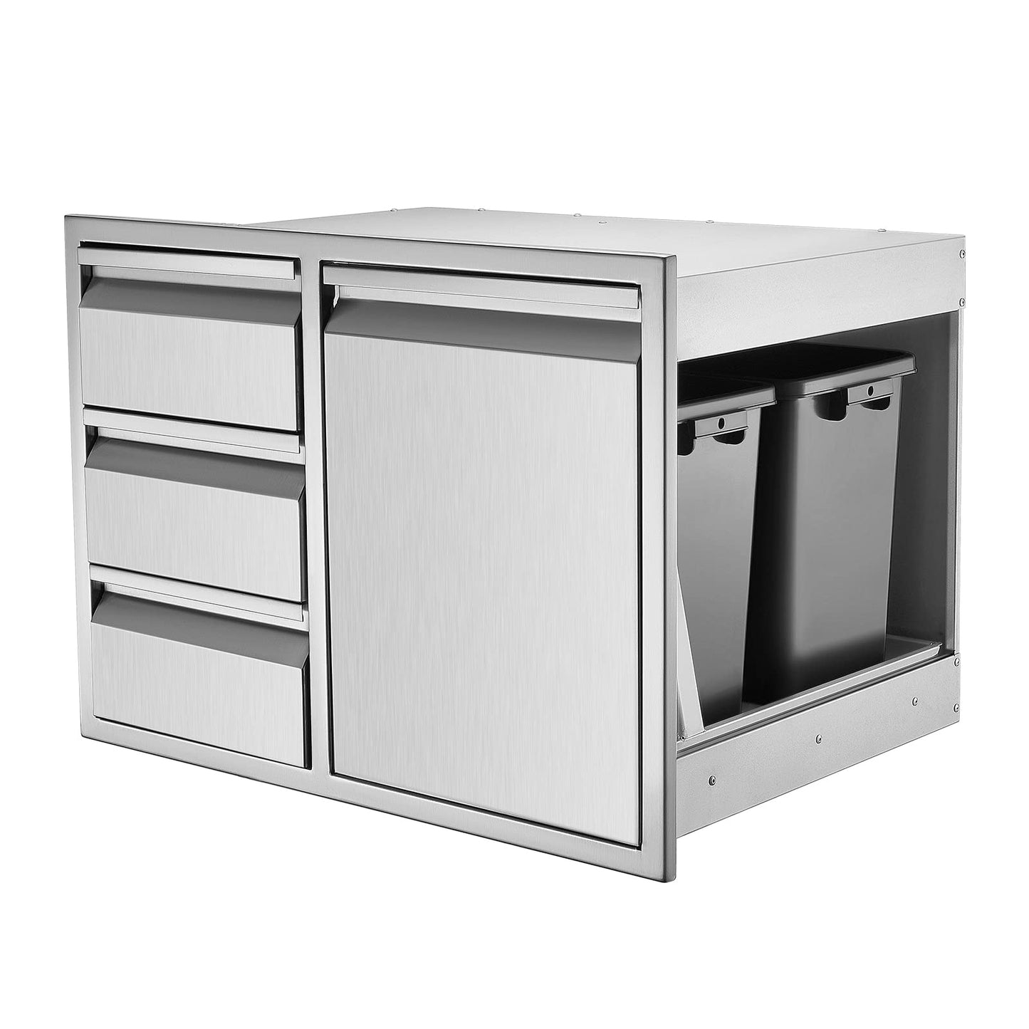 Yokrawpet Outdoor Kitchen Drawer Combo, BBQ Access Door Drawers Combo with Stainless Steel, Perfect for BBQ Grill Station Outdoor Kitchen Storage Cabinet (28"" W x 19.6“D x 20.1"" H), Large, Slivery