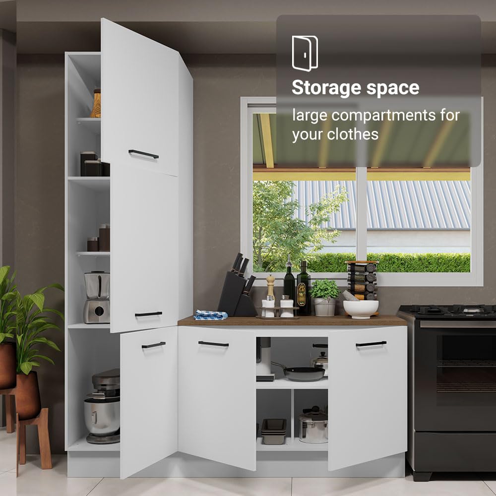 Madesa Hazel Kitchen Set 70" L Pantry Storage and Base Cabinet Engineered Wood Multiple Compartments Organization Unit - White Madesa