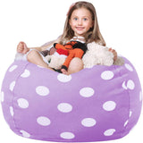 Wekapo Stuffed Animal Storage Bean Bag Chair Cover for Kids | Stuffable Zipper Beanbag for Organizing Children Plush Toys Large Premium Cotton Canvas (Purple Dot, X-Large) WEKAPO