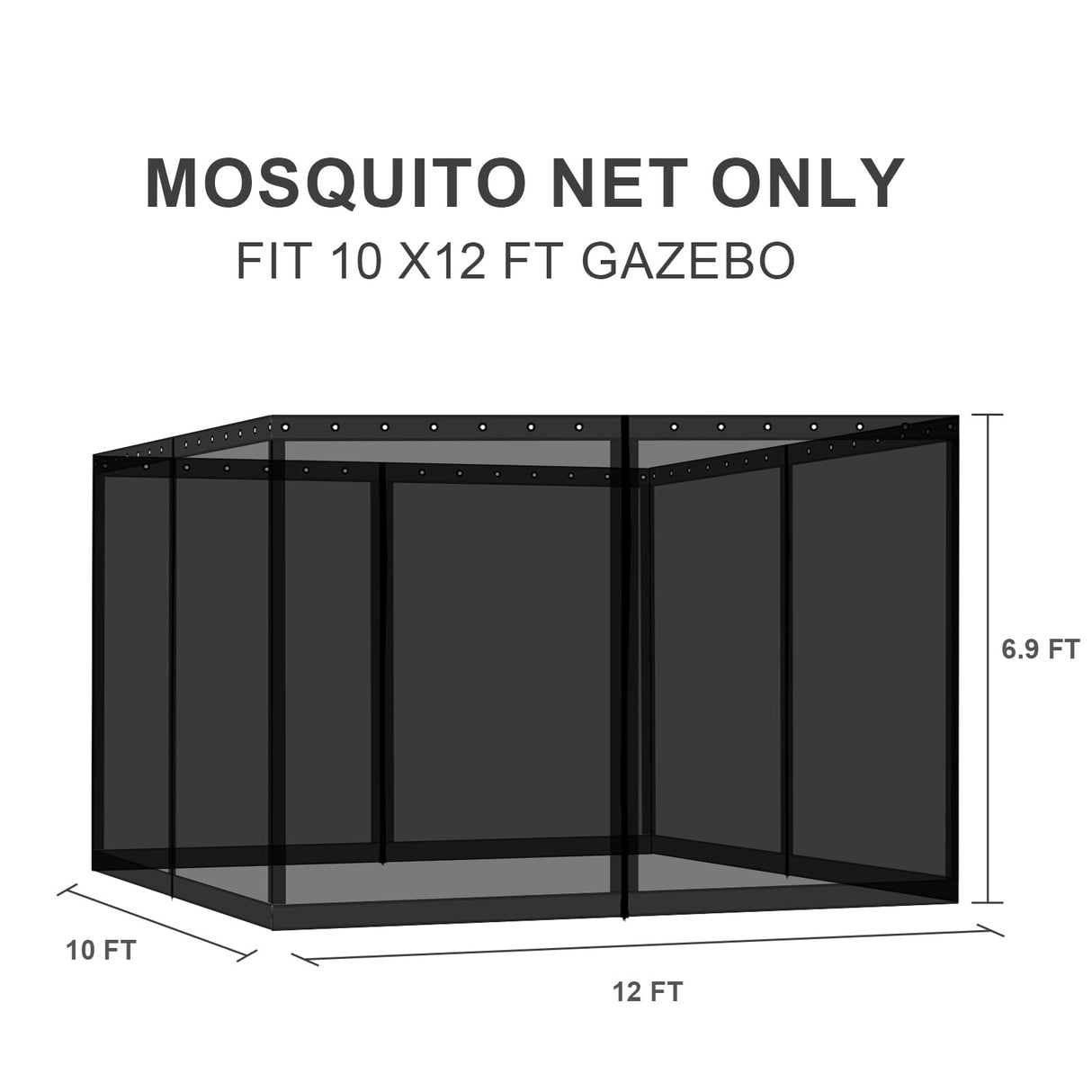 BPS 10' x 12' Gazebo Universal Mosquito Netting Screen Replacement, 4-Panel Screen Walls with Double Zippers for Outdoor Patio, Black (Mosquito Net Only) BPS
