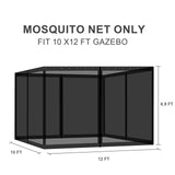 BPS 10' x 12' Gazebo Universal Mosquito Netting Screen Replacement, 4-Panel Screen Walls with Double Zippers for Outdoor Patio, Black (Mosquito Net Only) BPS