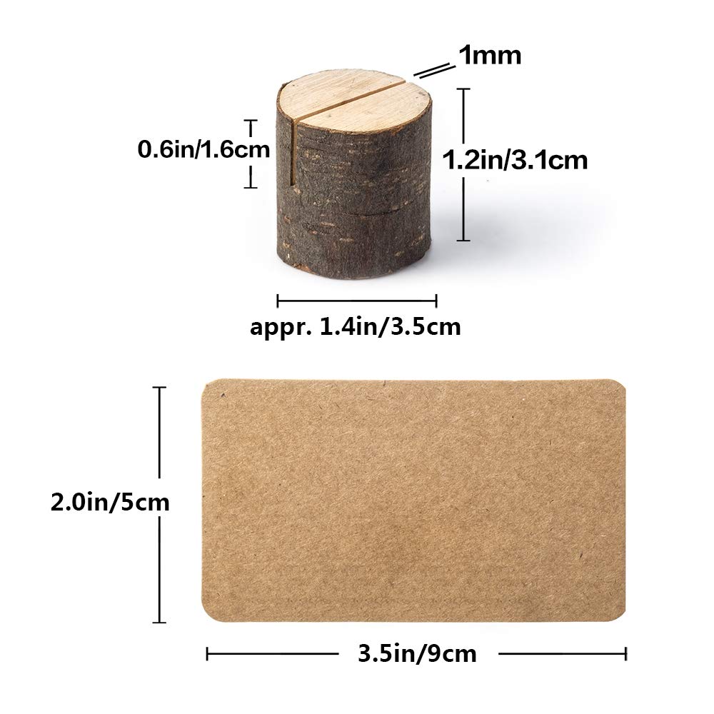 Jofefe 12Pcs Mini Rustic Wood Place Card Holders and 24Pcs Kraft Table Place Cards, Rustic Mini Table Number Holders, Table Sign Stand, Name Card Photo Picture Holders for Wedding, Party, Birthday. Jofefe