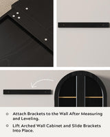 MoomJiee Large Arched Bathroom Wall Cabinet Modern Wooden Display Cabinet with Acrylic Doors Farmhouse Wall Mounted Cupboard Storage Organizer for Laundry Room, Dining Room, Black MoomJiee