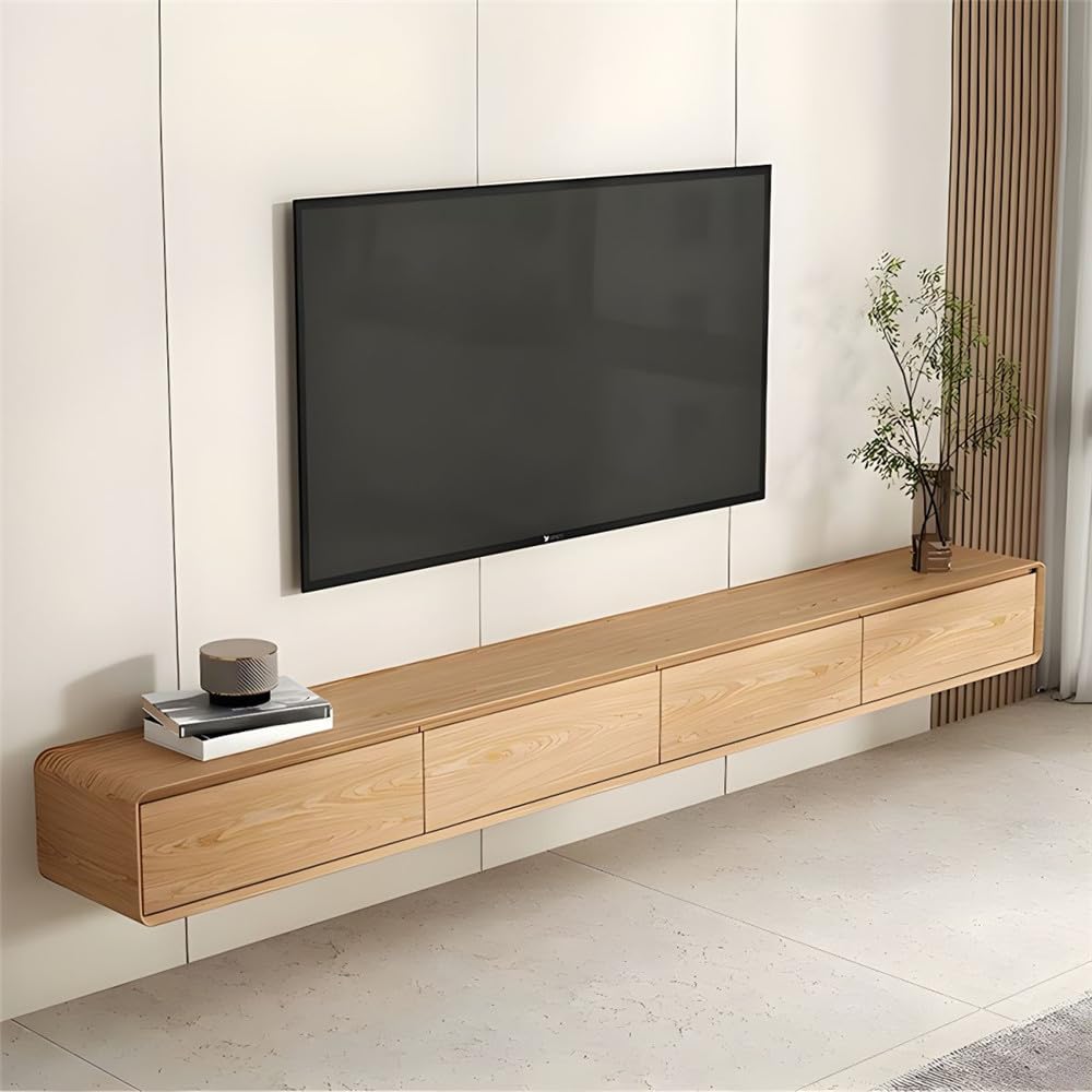 NIUYAO Floating TV Stand Modern Wood Wall Mounted Cable Management Entertainment Center with 2 Drawer 2 Cabinet Media Console Floating Storage Cabinet -Brown 94.5" L x 9.5" W x 8" H NIUYAO