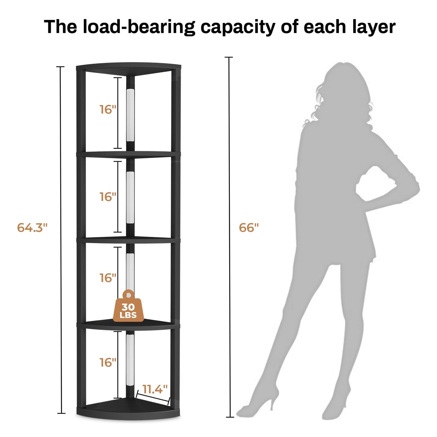 VILICK Corner Shelf with Light 5 Tier Tall Standing Shelf Dimmable Corner Floor Lamp with Shelves LED Corner Bookshelf Display Cabinet Shelf for Living Room, Bedroom, Home Decor