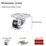 Luxinika Mini Caster Wheels 0.5 Inch Low Profile Swivel Small Casters, Steel Top Plate, Self Adhesive Little Nylon Rolling Wheels for Furniture, Small Appliances, Toy Cart Storage Box & Bins 8 Pack Luxinika