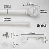 ILAISIHOME 1-1/8 Inch Diameter Farmhouse Style White Curtain Rods with Round Finial, 72-144 inch Telescoping Double Rod for window width 68-140 inch, 1 pack ILAISIHOME