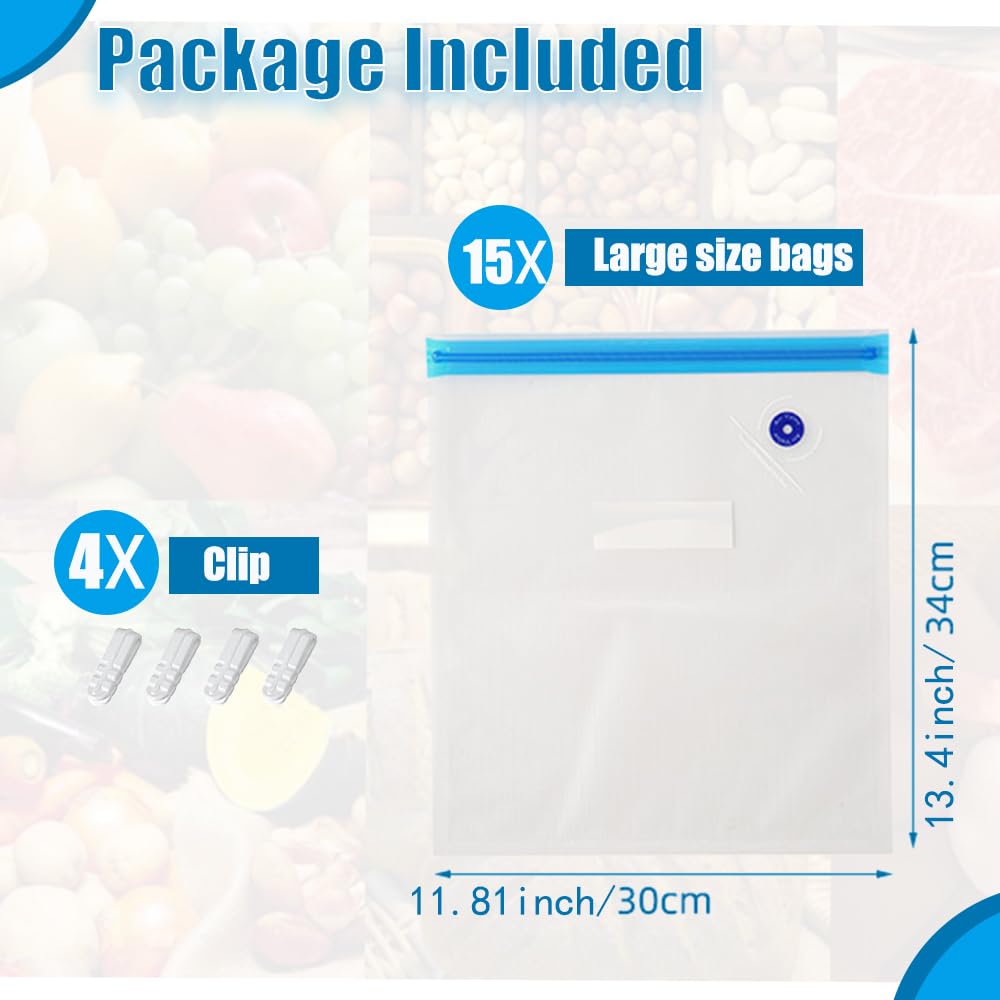 Sous Vide Bags,15pcs Large Size 11.8x13.4in/30x34cm Reusable Vacuum Sealer Bags,BPA Free Zipper Bag,4 Sealing Clips, for Food and 3D Printer Filament Storage - WoodArtSupply