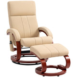 HOMCOM Recliner Chair with Ottoman, Electric Faux Leather Recliner with 10 Vibration Points and 5 Massage Mode, Reclining Chair with Remote Control, Swivel Wood Base and Side Pocket, Beige HOMCOM