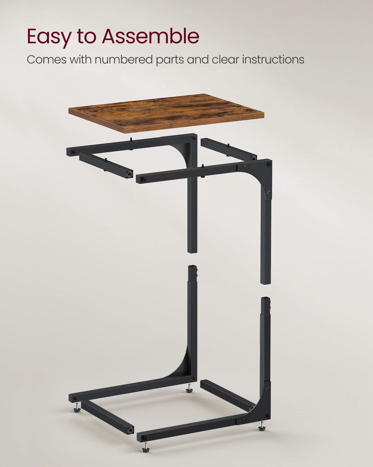 VASAGLE C-Shaped End Table Set of 2, Small Side Table for Couch, Sofa Table with Metal Frame for Living Room, Bedroom, Bedside, Rustic Brown and Black VASAGLE