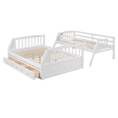 Twin-Over-Full Bunk Bed with Stairs and Storage by Harper & Bright Designs - Solid Wood Frame in White - WoodArtSupply