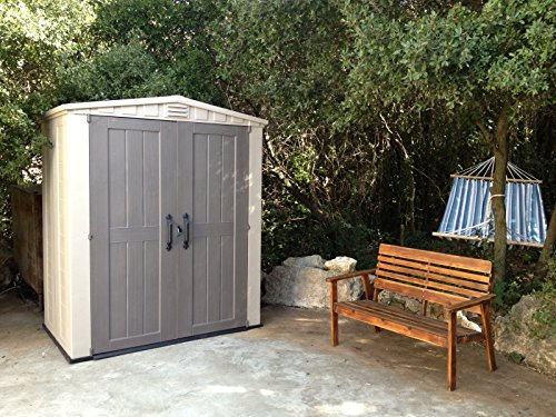 Keter Factor 6x3 Outdoor Storage Shed Kit-Perfect to Store Patio Furniture, Garden Tools Bike Accessories, Beach Chairs and Push Lawn Mower, Taupe & Brown Keter