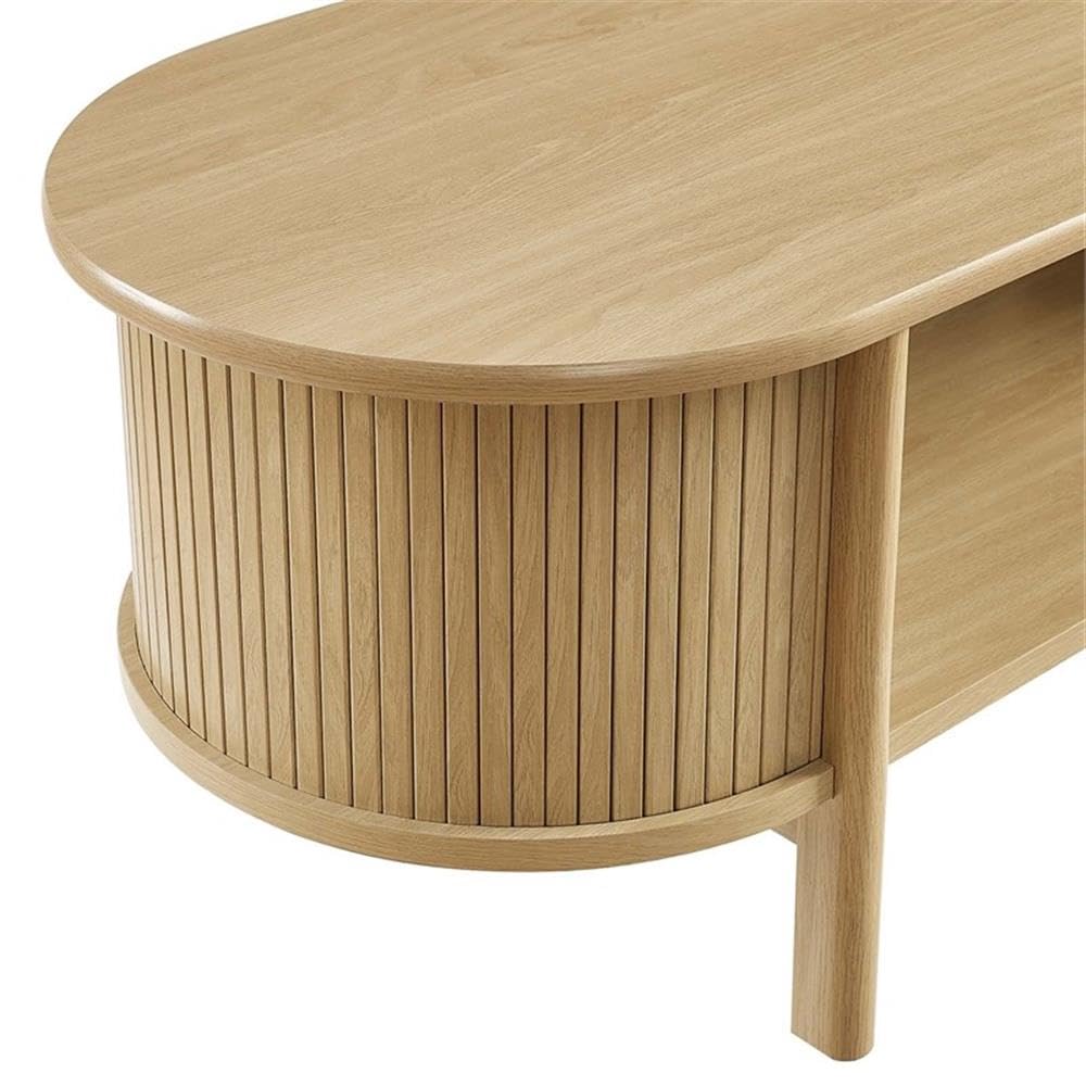 Modway Cadence Oval Coffee Table in [Color] - Mid Century Modern Center Table with Open Storage for Living Room Organization - Wood Grain Fluted Accent Table Modway