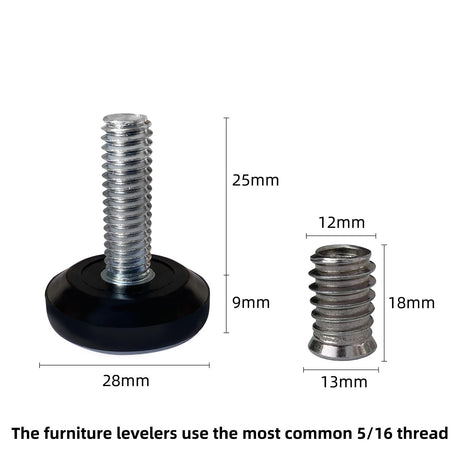 5/16" Thread Furniture/Table/Chair/Bar Stool Feet Levelers Screw On for Wood Leg Leveling Glides,5/16-18 Threaded Adjustable Foot Pads Screws in with Inserts (8 Pcs/Package) TWIG