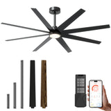 CubiCubi Ceiling Fans with Lights and Remote - 72 inch Black Large Ceiling Fan for Inoor/Outdoor Bedroom Living Room Kichen Patio, 3 Downrods, Dimmable, Super Quiet, 6 Speeds, Dual Finish 8 Blades CubiCubi