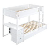 Ball & Cast Twin-Over-Twin Bunk Bed with Twin Size Trundle,Solid Wood Bedframe W/Desk & Drawers,USB,Space Saving,Easy Assembly,Multifunctional Bedroom Furniture Set for Boys Girls Teens,White Ball & Cast