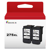 Relcolor Remanufactured Ink Cartridge Replacement for Canon 275XL (Black 2-Pack) 275 PG-275 XL PG275 Compatible with TS3500 TS3520 TS3522 TR4720 TR4700 TR4722 Printers,Cannon 275 Black Ink Relcolor