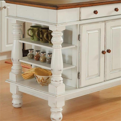 BOWERY HILL Traditional Wood Kitchen Island in Off White/Oak