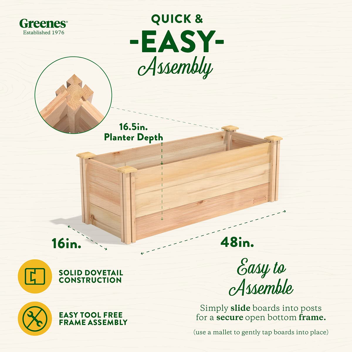 Greenes Fence Premium Cedar Raised Garden Bed, 16" x 48" x 16.5" - Made in USA with North American Cedar