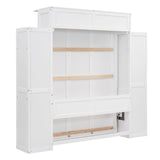 Merax Full Size Murphy Bed, Wooden Full Wall Bed with Shelves and LED Lights, White Merax