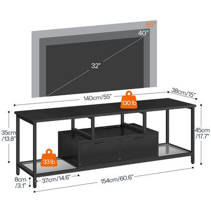 HOOBRO TV Stand with LED Light and Power Outlets for TVs up to 65 Inch, TV Media Console with Double-Door Cabinet, Gaming Entertainment Center for Living Room Bedroom, Black BB48UDDS01