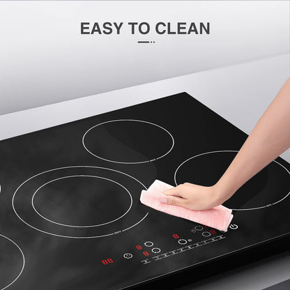 VBGK Electric cooktop 30 inch, 5 burner Electric Stove Built-in and Countertop Electric Stove Top, LED Touch Screen,9 Heating Level, Timer & Kid Safety Lock, 240V 30 inch Electric cooktop