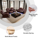 Dekmxas Living Room Set Brown Breathing Leather Sofa Living Room Furniture Set Power Recliner Manual Sofa,Loveseat and Chair with Cup Holders/Storage Console/LED Light for Living Room Dekmxas