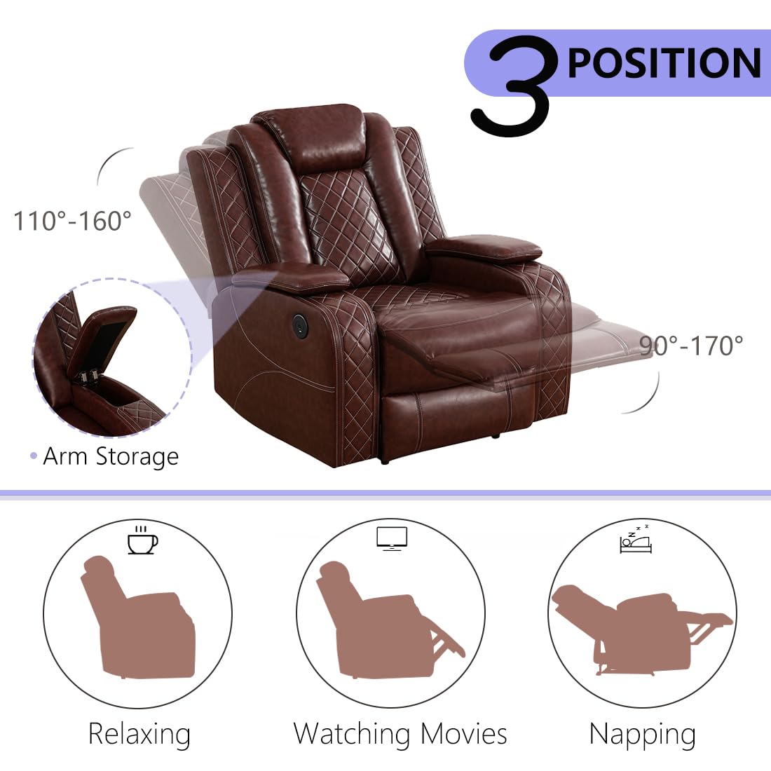 Anthato Leather Power Recliner Sofa Set, 2 Piece Reclining Sofa and Loveseat Set, Reclining Loveseat Couch Recliner Sets with Coffee Table, Living Room Furniture for House/Home Theater, Burgundy Red Anthato